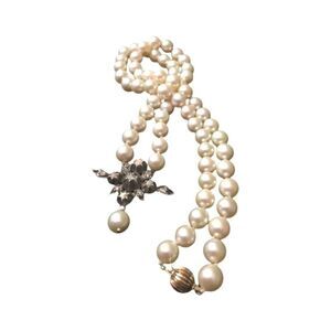 Antique Natural Pearl Necklace Rose Cut Diamonds 14K Gold Silver Victorian 1880s
